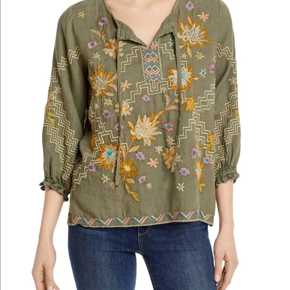 Johnny Was Elia Embroidered Easy Linen Top
